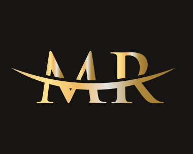 İlk Altın MR harfi logo tasarımı. MR logo tasarım vektör şablonu
