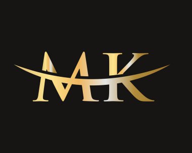 İlk Altın MK harf logosu tasarımı. MK logo tasarım vektör şablonu