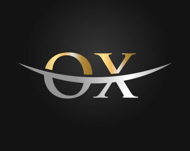 OX logo tasarımı. İlk OX harf logo tasarım vektör şablonu