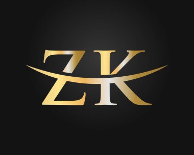 Baş harfi Altın ZK logo tasarımı. ZK logo tasarım vektör şablonu