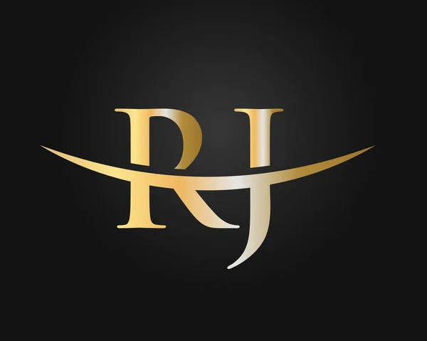 初期ゴールドRjの文字ロゴデザイン Rjロゴデザインベクトルテンプレート — ストックベクタ