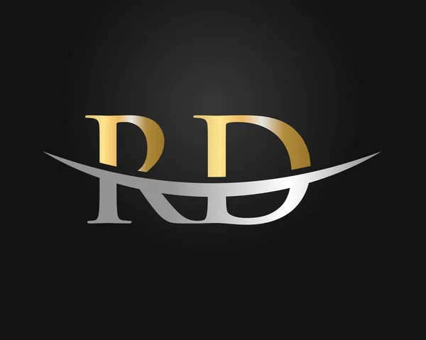 初期ゴールドRdの文字のロゴデザイン Rdロゴデザインベクターテンプレート — ストックベクタ