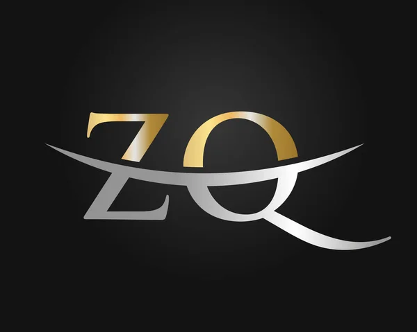 最初的金色Zq字母标志设计 Zq标志设计向量模板 — 图库矢量图片