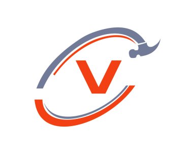 V harfi vektörlü ev onarım logosu. V harfi onarım kavramlı Ev Yapımı Logosu.