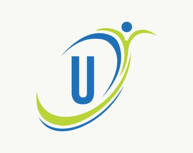 Fitness logosu tasarımı. Biyoloji, sağlık ikonu. U harfi konseptiyle tıbbi logo tasarımı