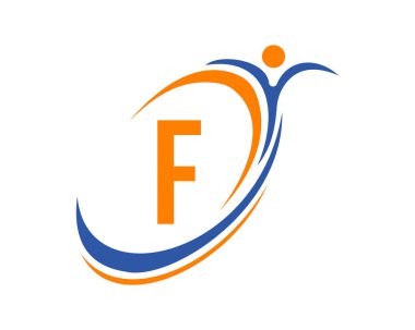 Fitness logosu tasarımı. Biyoloji, sağlık ikonu. F harfi konseptli tıbbi logo tasarımı