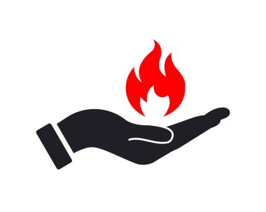 El Ateşi logosu tasarımı. El konsepti vektörlü ateş logosu. El ve Ateş logosu tasarımı