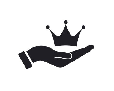 El Crown logosu tasarımı. El konsepti vektörlü Crown logosu. El ve Crown logo tasarımı