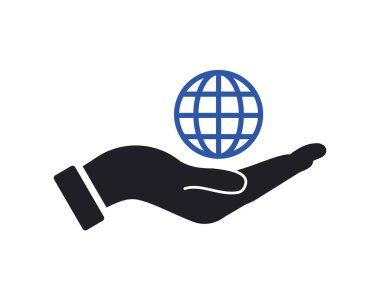 Hand Globe logo tasarımı. El konsepti vektörlü dünya logosu. El ve Dünya logo tasarımı