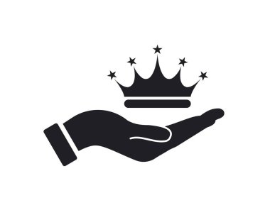 El Crown logosu tasarımı. El konsepti vektörlü Crown logosu. El ve Crown logo tasarımı