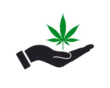 El marihuana logosu tasarımı. El konsepti vektörlü marihuana logosu. El ve Marihuana logosu tasarımı