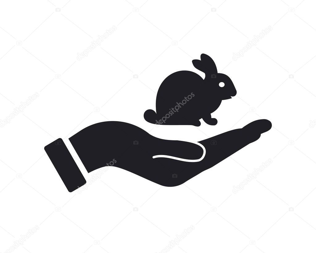 Hand Rabbit logo design. Rabbit logo with Hand concept vector. Hand and Rabbit logo design