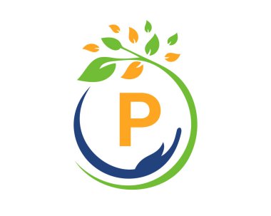 El, yaprak ve P harfli hayırseverlik logosu. El bakımı vakfının logosu