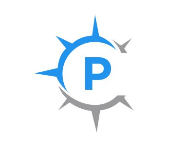 Pusula logosu dizaynı ve P harfi konsepti. P harfi tipografisi ile pusula kavramı