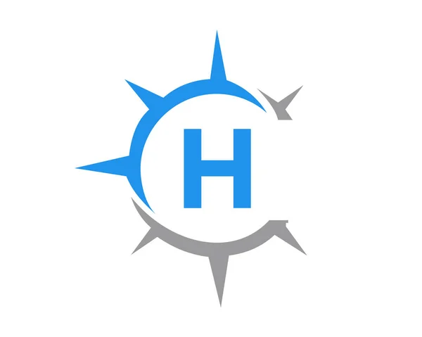 H文字のコンセプトとコンパスロゴデザイン H文字タイポグラフィのコンパスコンセプト — ストックベクタ