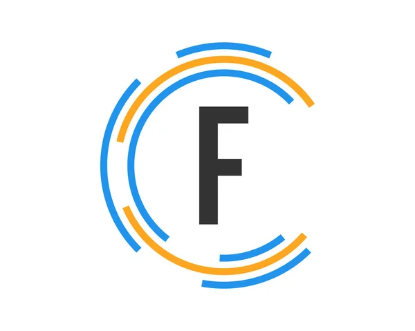 F文字をコンセプトにしたテクノロジーロゴデザイン Fレターテクノロジーロゴ — ストックベクタ