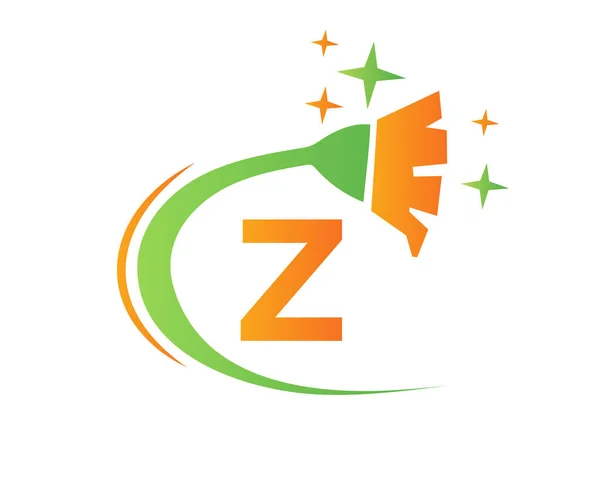 Logo Pembersih Dengan Konsep Huruf Logo Bersih Dan Broom Rumah - Stok Vektor