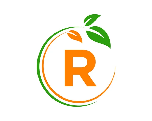 R文字のコンセプトでエコロゴ Rレター エコ健康天然ロゴ — ストックベクタ