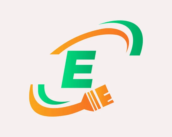 E文字のコンセプトでロゴをペイント Eレターハウス絵画ロゴデザイン — ストックベクタ