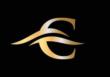 Su Dalgası C harfi Logo Vektörü. İş ve şirket kimliği için Swoosh Harf C Logo Tasarımı