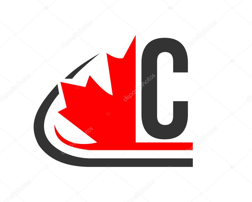 Canadian Red Maple leaf with C letter Concept. C letter Maple leaf logo design