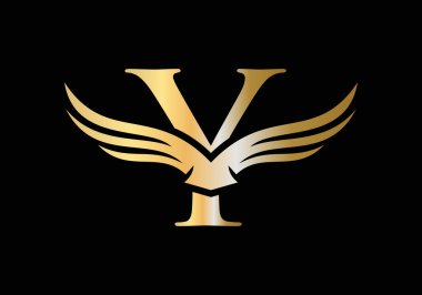 Y Harfi Kanat Logo Tasarımı. İlk Uçan Kanat Y Mektup Logosu. Y harfi logo ve kanatlar kavramı