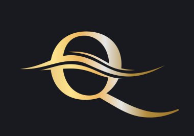 Q logo şablonu. Su Dalgası Q Logo Vektörü. İş ve şirket kimliği için Swoosh Harf Q Logo Tasarımı