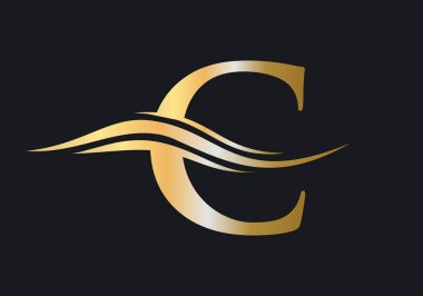 C logo şablonu. Su dalgası konseptli C harfli logo tasarımı. Modern modayla C harfi logo tasarımı