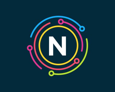 N harfli teknoloji logosu tasarımı. N harfi teknoloji logosu. Ağ Logosu Tasarımı