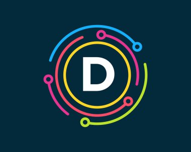 D harfli teknoloji logosu tasarımı. D harfi teknoloji logosu. Ağ Logosu Tasarımı