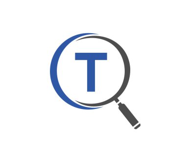 T harfinin üzerindeki büyüteç konsepti. Logoyu ara. İlk T Harfi Büyütme Cam Logo Tasarımı