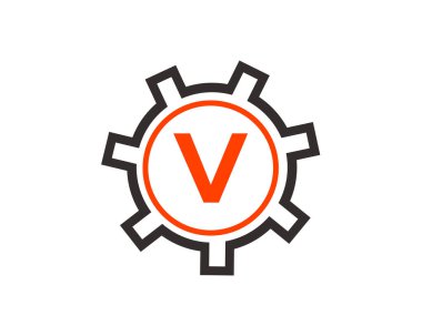 V harfindeki Gear Logosu. V harfinin baş harfi Gear Harfi Logosu Tasarım Şablonu. V vites mühendisi logosu