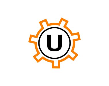 U harfi üzerinde vites logosu. İlk U Gear Harf Logosu Şablonu. U vites mühendisi logosu