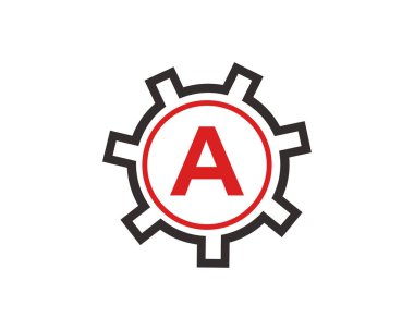 A harfi üzerinde vites logosu. İlk A-Gear Harfi Logo Tasarım Şablonu. Bir Vites Mühendisi Logosu