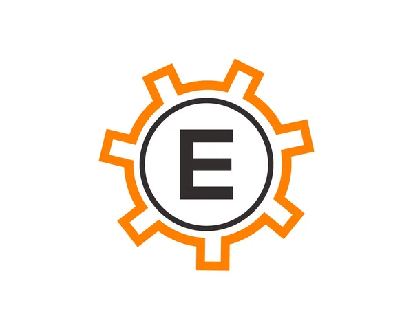 字母E上的齿轮标志初始E齿轮标志设计模板 E齿轮工程师Logo — 图库矢量图片