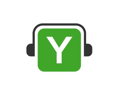 Mektupta kulaklık logosu var. Y harfi müzik logosu tasarım şablonu kulaklık kavramı