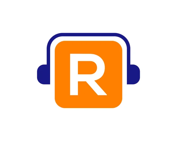 Rレターのヘッドフォンロゴ 手紙R音楽ロゴデザインテンプレート ヘッドフォンコンセプト — ストックベクタ