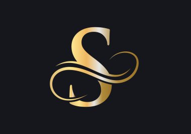 S Harfi İlk Lüks Logo Şablonu. Premium S Logosu Altın Kavram. Altın Lüks Renkli ve Monogram Tasarımlı S Harfi.