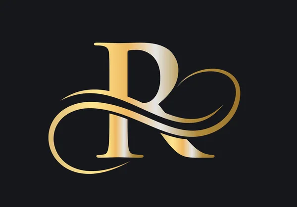 R Harfi İlk Lüks Logo Şablonu. Premium R Logosu Altın Kavram. Altın Lüks Renkli R Harfi Logosu ve Monogram Tasarımı.