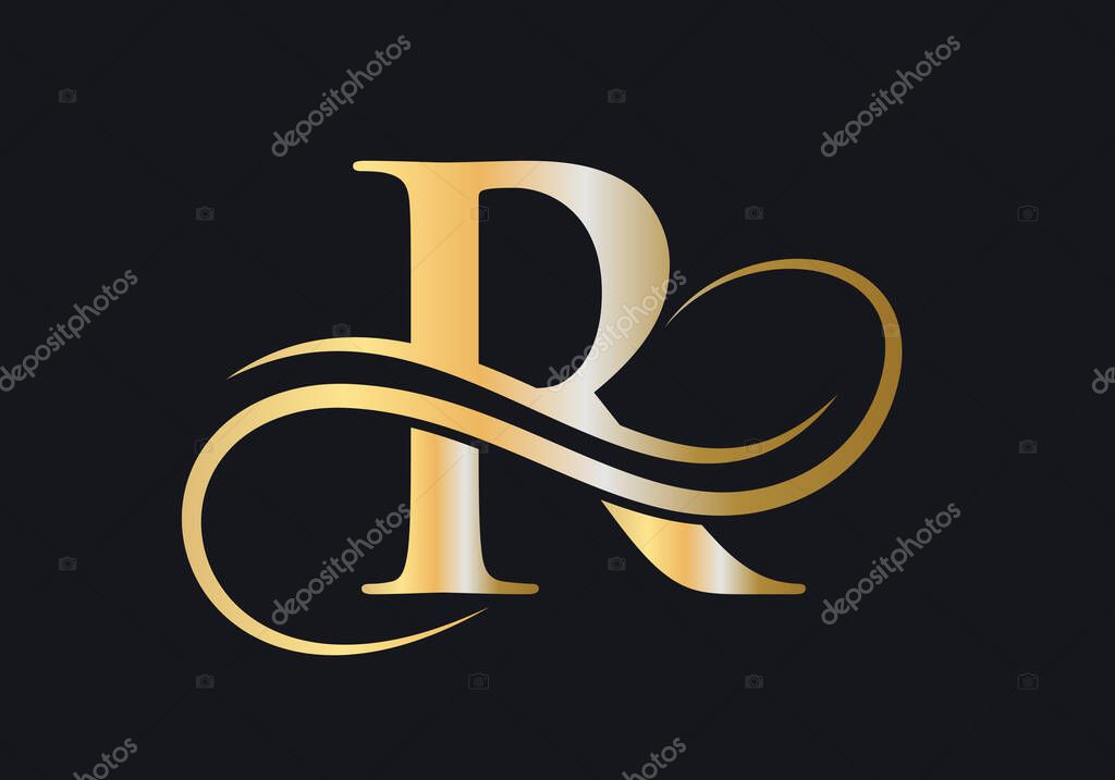 R Letter Initial Luxurious Logo Template. Premium R Logo Golden Concept. R Letter Logo with Golden Luxury Color and Monogram Design.
