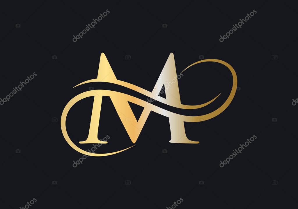 M Letter Initial Luxurious Logo Template. M Logo Golden Concept. M Letter Logo with Golden Luxury Color and Monogram Design.