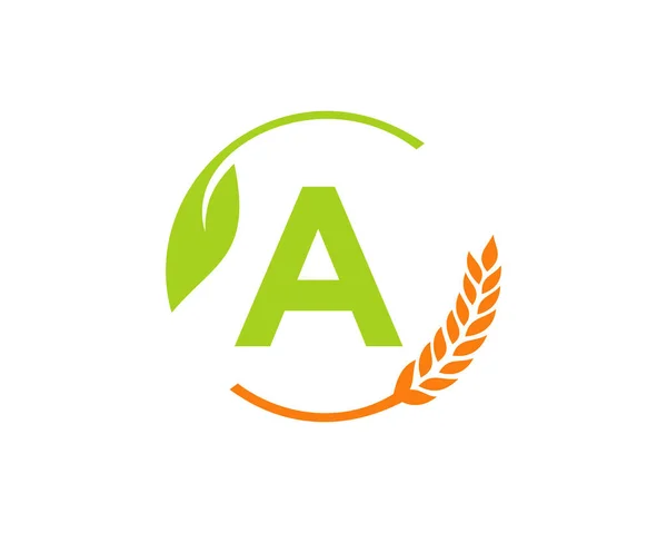 手紙のコンセプトで農業ロゴ 農業と農業のロゴデザイン エコファーム 農村デザインの文字テンプレート付き — ストックベクタ