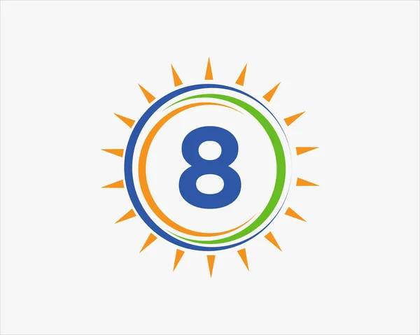 太阳能标志在字母8模板上 8字母太阳能标志设计 太阳能电池板农场电农产业标志模板 — 图库矢量图片