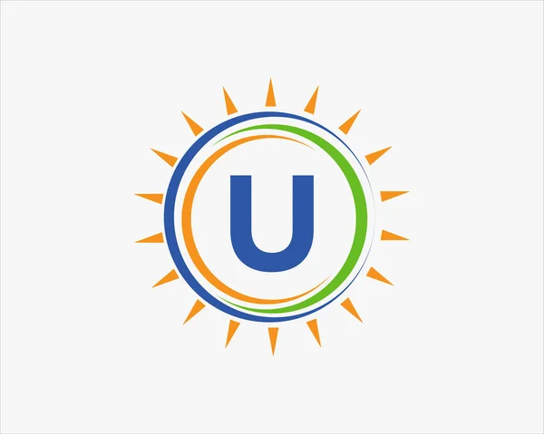 Güneş Enerjisi Logosu Şablonu Üzerinde Harfi Güneş Logosu Tasarımı Güneş — Stok Vektör