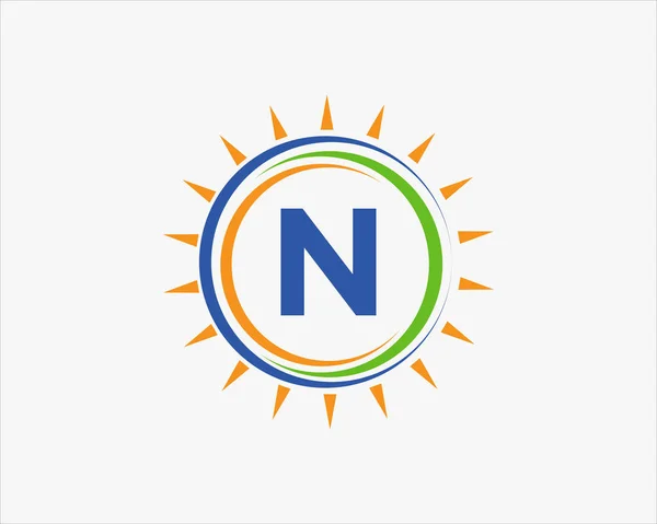 Sun Solar Energy Logo Bokstaven Mall Brev Solar Logo Design — Stock vektor