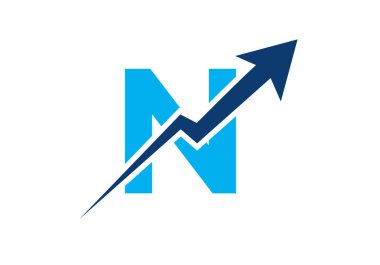 N harfi konseptli finans logosu. Pazarlama ve Finansal İş Logosu. Pazarlama Büyüme Oklu N Finansal Logo Şablonu