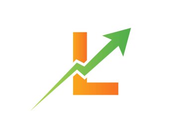 L harfi konseptli finans logosu. Pazarlama ve Finansal İş Logosu. Büyüyen Pazarlama Oklu L Finansal Logo Şablonu