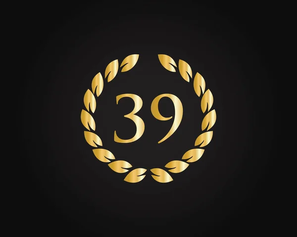 39周年戒指标志模板 带有黑色背景的金戒指的39周年标志 周年纪念日和公司庆祝活动 — 图库矢量图片