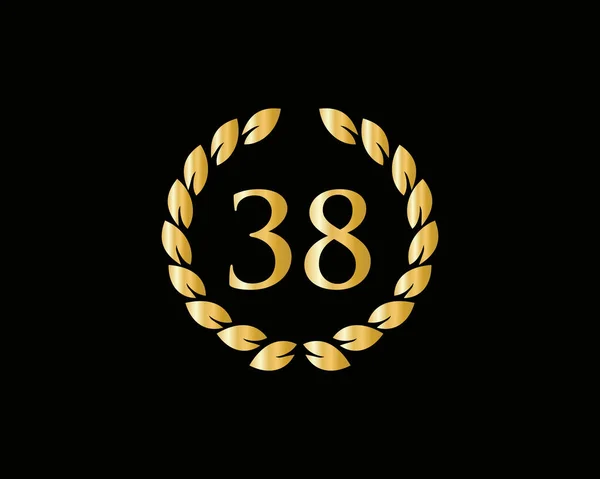 38E Verjaardag Ring Logo Template Jaar Jubileum Logo Met Gouden — Stockvector