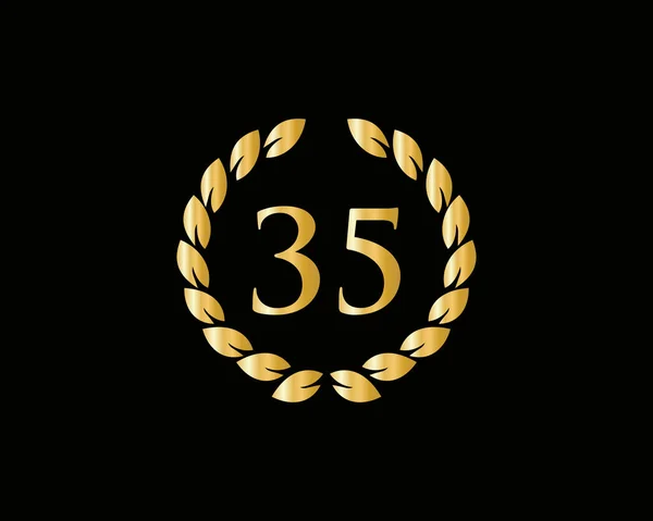 35E Verjaardag Ring Logo Template Jaar Jubileum Logo Met Gouden — Stockvector